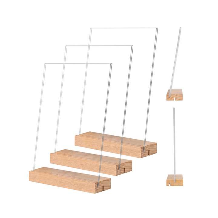 Set 3 Suport de afisare transparent cu doua laturi, Suporturi afise, SINBINTA, A5/148x210mm, Vertical, L/T formeaza vertical sau inclinat, Usor de demolat, Cadru din plastic pentru magazine, Restaurante, Hoteluri, Birouri, Acril, Transparent