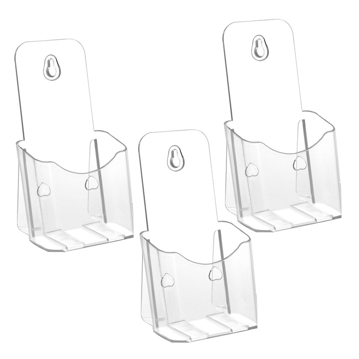 Комплект от 3 поставки за флаери и листовки, SINBINTA, A6/103x85x200 мм, вертикални, с противоплъзгащ слот, двойна употреба, лесни за демонтиране, пластмасова рамка за магазини, ресторанти, хотели, офиси, акрил, прозрачен