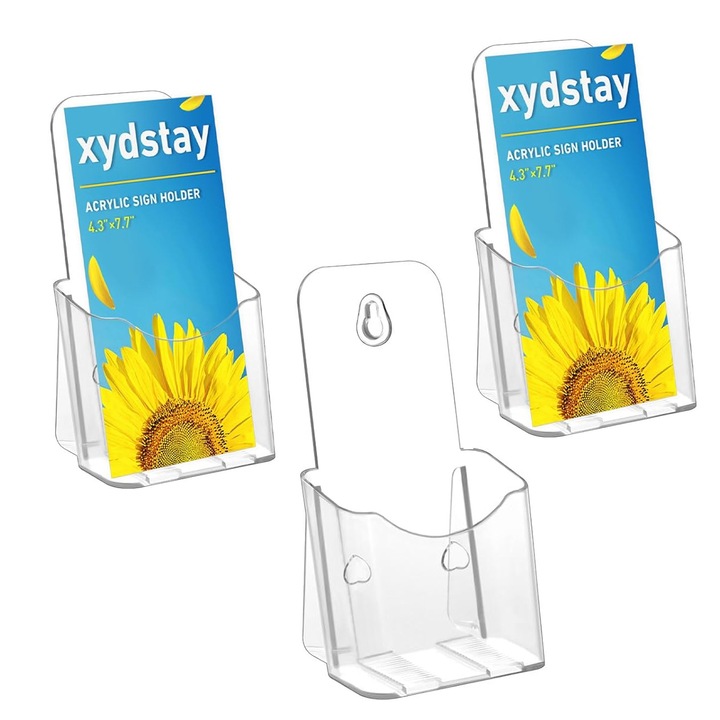 Set 3 Suport flyere si pliante, SINBINTA, A6/103x85x200mm, Vertical, Cu fanta anti-alunecare, Cu dubla utilizare, Usor de demolat, Cadru din plastic pentru magazine, Restaurante, Hoteluri, Birouri, Acril, Transparent