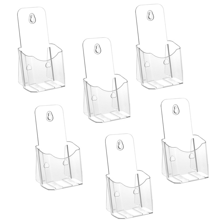 Комплект от 6 поставки за флаери и листовки, SINBINTA, A6/103x85x200 мм, вертикални, с противоплъзгащ слот, двойна употреба, лесни за демонтиране, пластмасова рамка за магазини, ресторанти, хотели, офиси, акрил, прозрачен