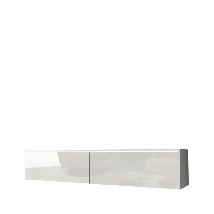 Comoda TV Dlone 140 cu LED, MIRJAN24, alb / alb lucios, 33x140x30 cm