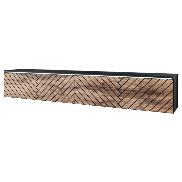 Comoda TV Dlone 180 MDF cu LED, MIRJAN24, negru grafit / wotan brad, 33x180x30 cm