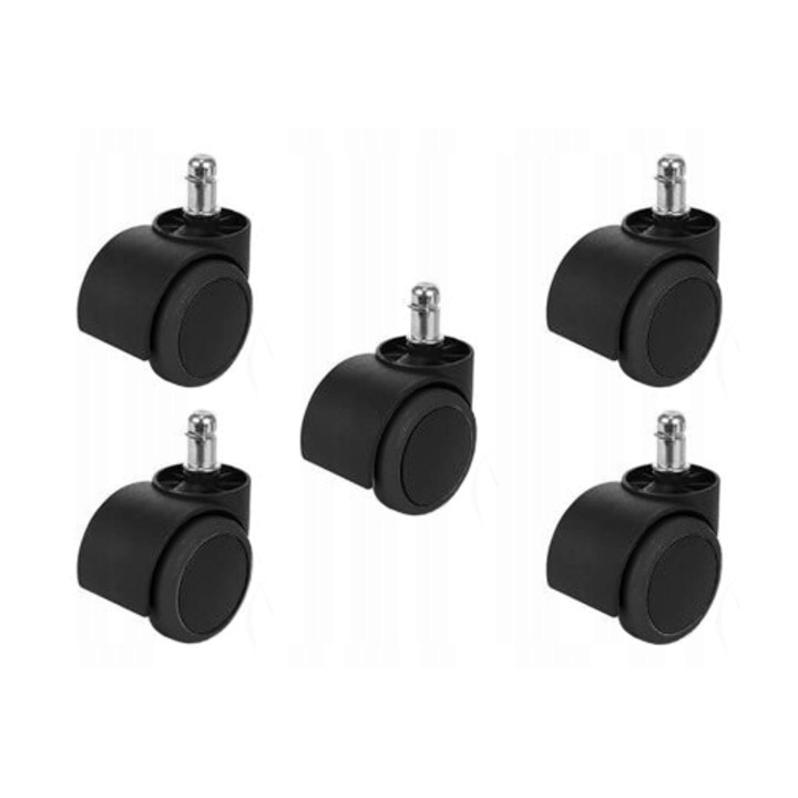 Set 5 roti din cauciuc silentioase pentru scaune birou, negre
