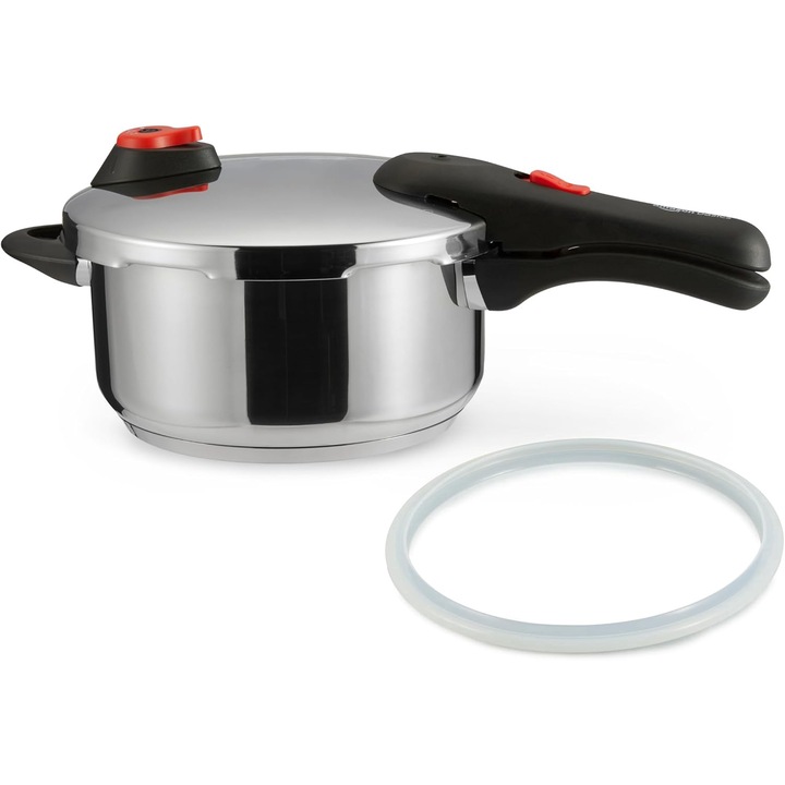 Oala sub presiune Amazon Basics, 4L, otel inoxidabil, argintiu
