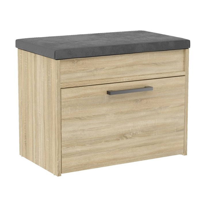 Parma MINI cipős szekrény, heverővel és rekesszel, sonoma tölgy színű, méretei 16 mm, szabadon álló szerelvény