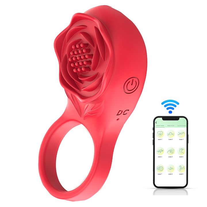 Вибратор с пръстен за пенис, Със стимулация на клитора и приложение, Водоустойчив, Универсален, Първокласен силикон, Розов