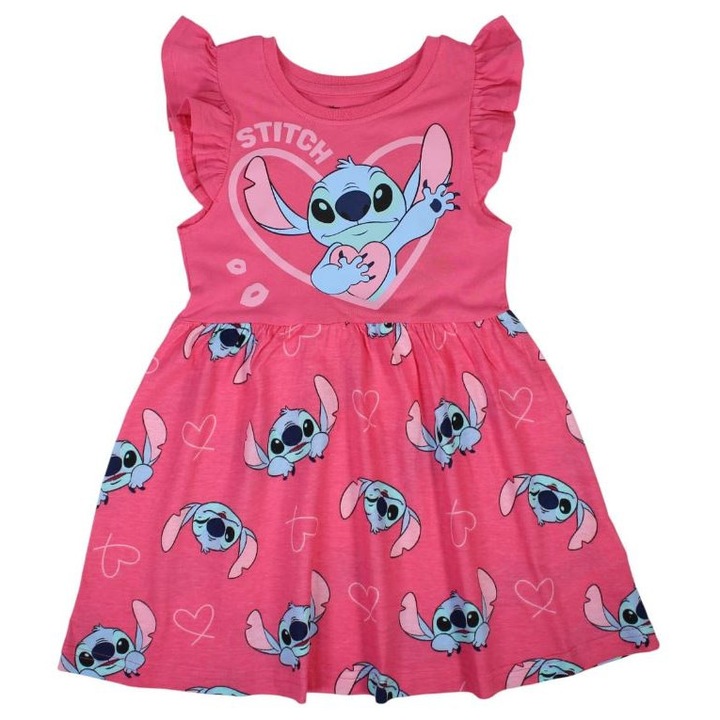 Rochie bumbac cu maneca scurta Lilo & Stitch 28713, Roz