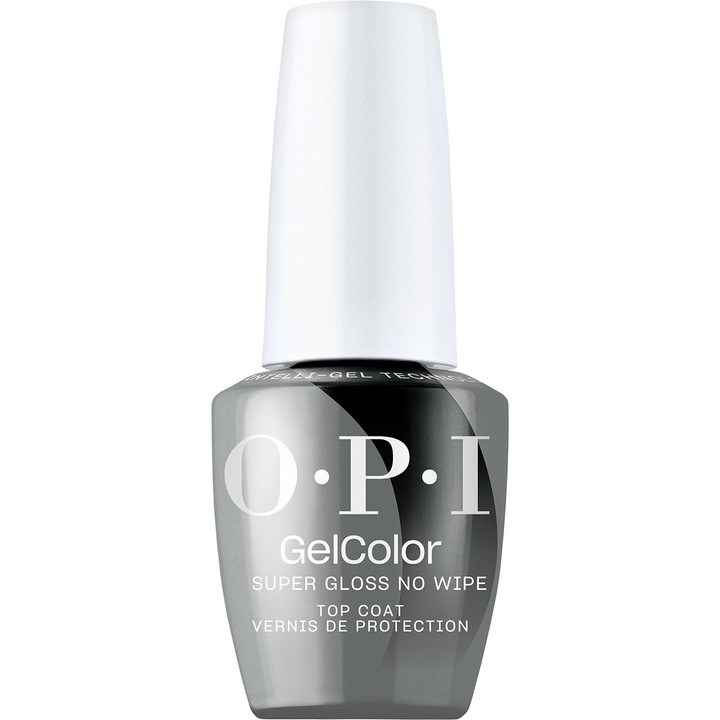 Top coat fara strat lipicios pentru lac de unghii semipermanent vegan si hema-free OPI Gel Color Super Gloss No Wipe Top Coat, 15 ml