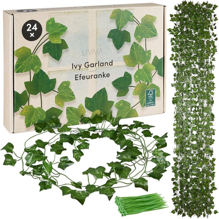 SET 24 - Ghirlanda de iedera - decorare camera cu plante false - 200x13cm - 78-80 frunze