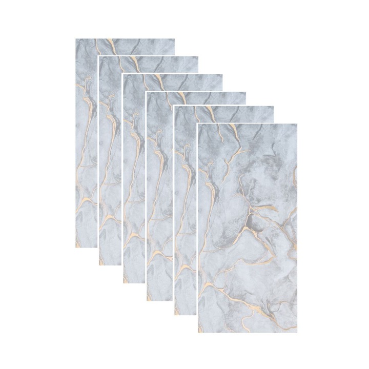 Комплект от 6 самозалепващи се декоративни панела с алуминиево фолио, мраморен ефект, покрита площ 1,08 м², Naimeed D7106, 60x30 см, сив