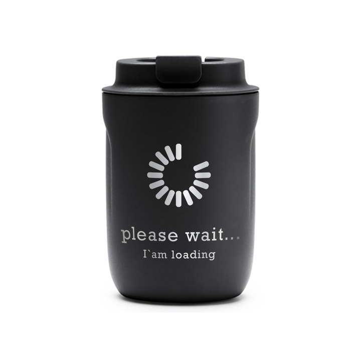 Термос чаша Intelli® Travel Mag Tanik, Моля, изчакайте..., Без BPA, Запазва напитките горещи или студени, Вместимост 250 мл, Черна, 1878334 TaBL 128