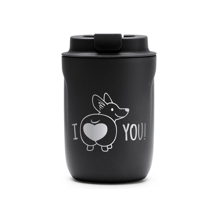 Термос чаша Intelli® Travel Mag Tanik, Love you, без BPA, поддържа напитката гореща или студена, вместимост 250 мл, черна, 1878334 TaBL 121