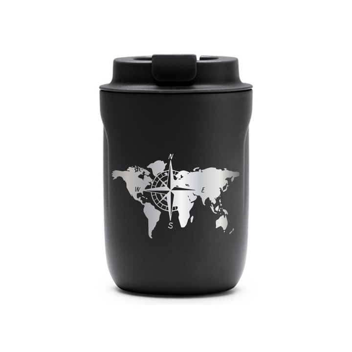 Термос чаша Intelli® Travel Mag Tanik, Компас, Без BPA, Поддържа напитката гореща или студена, Капацитет 250 мл, Черна, 1878334 TaBL 136