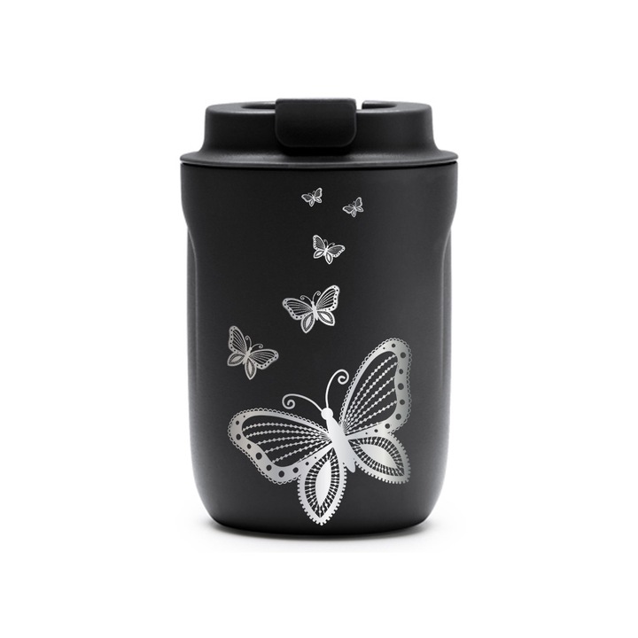 Термос чаша Intelli® Travel Mag Tanik, семейство пеперуди, без BPA, поддържа напитката гореща или студена, капацитет 250 мл, черна, 1878334 TaBL 138