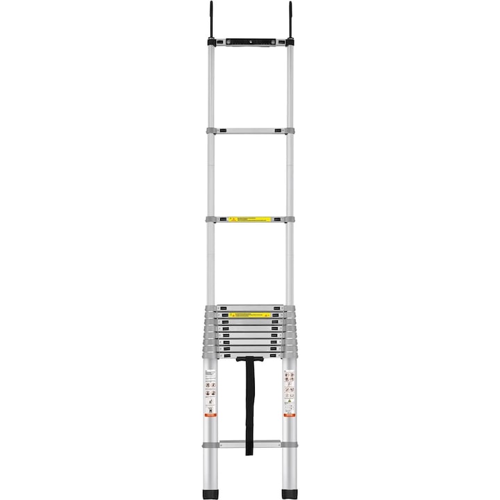Teleszkópos létra, Vevor, 4,5 m, teherbírása 181 kg, alumínium, csúszásgátló, ezüst
