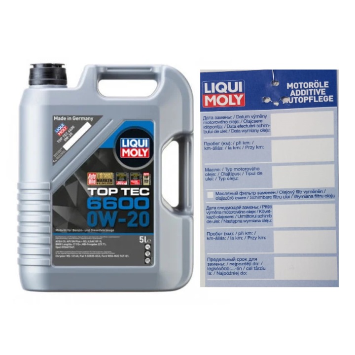 Set ulei motor Liqui Moly Top Tec 6600 0w20 5L si eticheta service