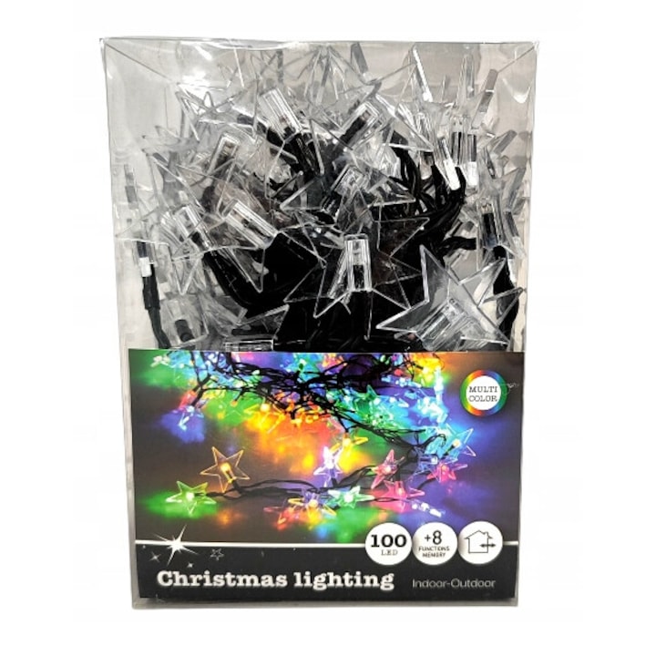 Многоцветни LED коледни лампички, 100 бр., 9,9 м, за вътрешна и външна употреба