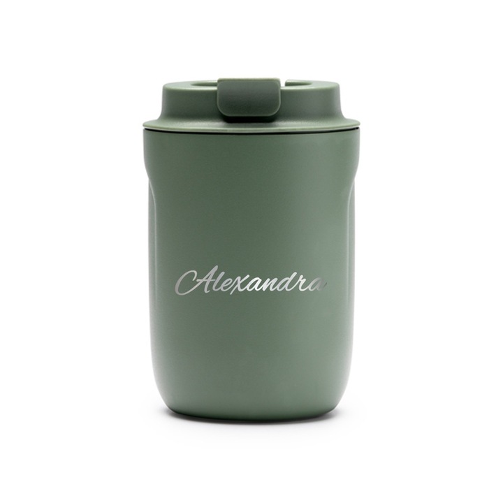 Термос чаша Intelli® Travel Mag Tanik, персонализирана с име Александра, без BPA, поддържа напитката гореща или студена, капацитет 250 мл, зелена, 1878333 TaGR 63