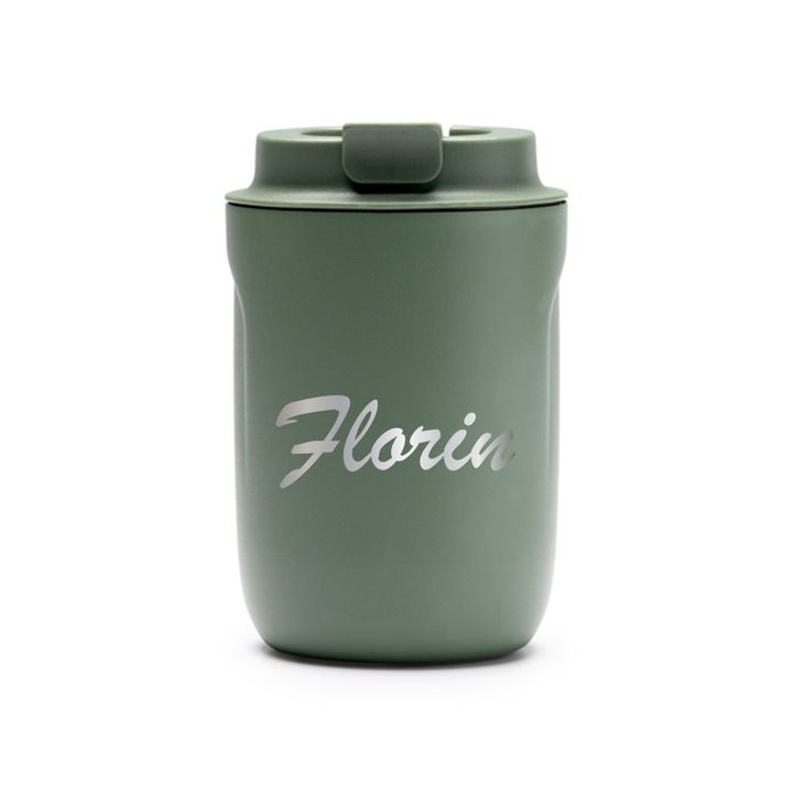 Термос чаша Intelli® Travel Mag Tanik, персонализирана с име Флорин, без BPA, поддържа напитката гореща или студена, капацитет 250 мл, зелена, 1878333 TaGR 53