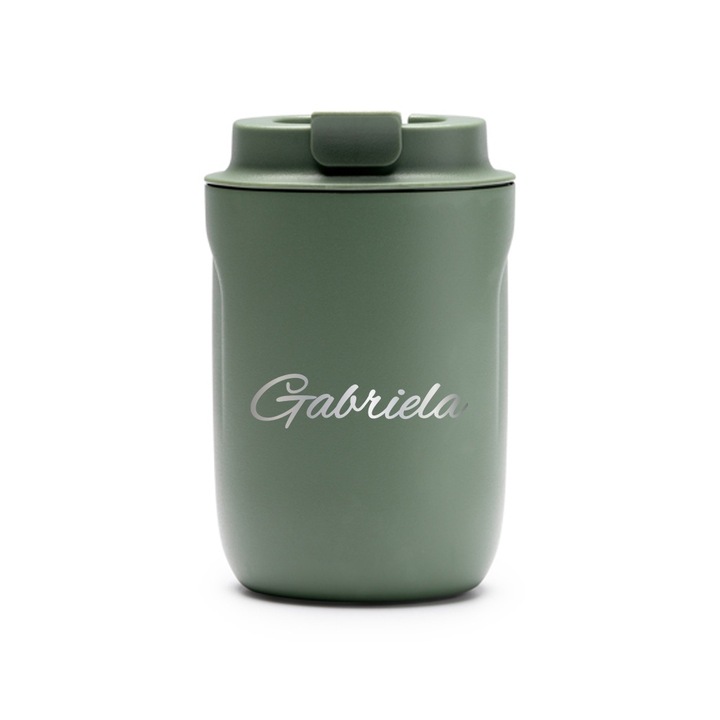 Термос чаша Intelli® Travel Mag Tanik, Персонализирана с име Габриела, Без BPA, Поддържа напитката гореща или студена, Вместимост 250 мл, Зелена, 1878333 TaGR 67