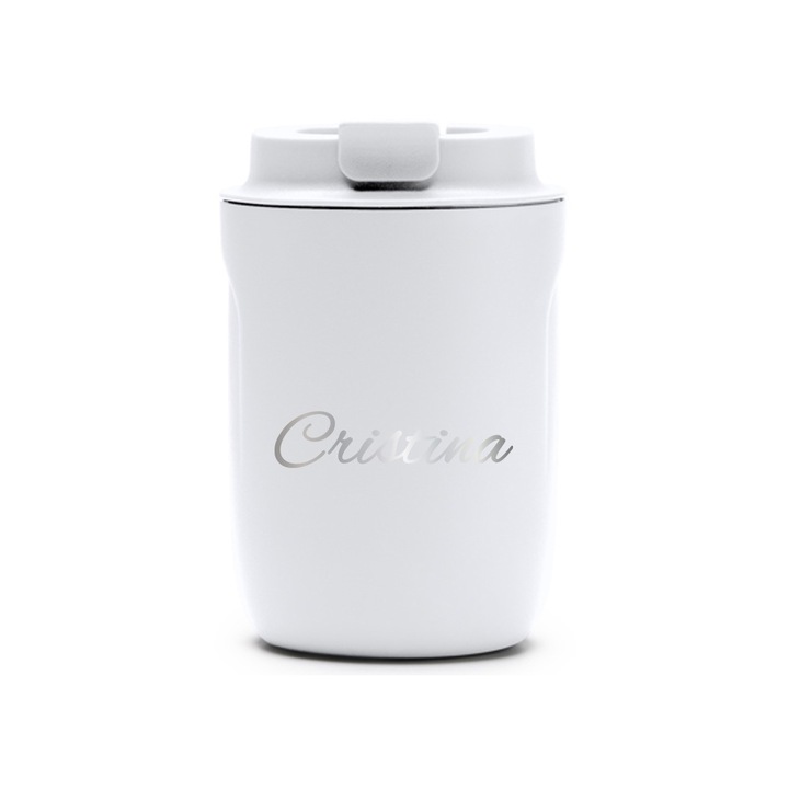 Термос чаша Intelli® Travel Mag Tanik, персонализирана с име Кристина, без BPA, поддържа напитката гореща или студена, вместимост 250 мл, бяла, 1878335 TaWH 78