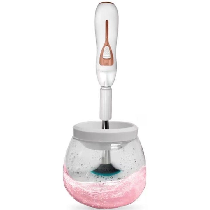 Dispozitiv curatare pensule machiaj, cu uscator automat, functie rotativa