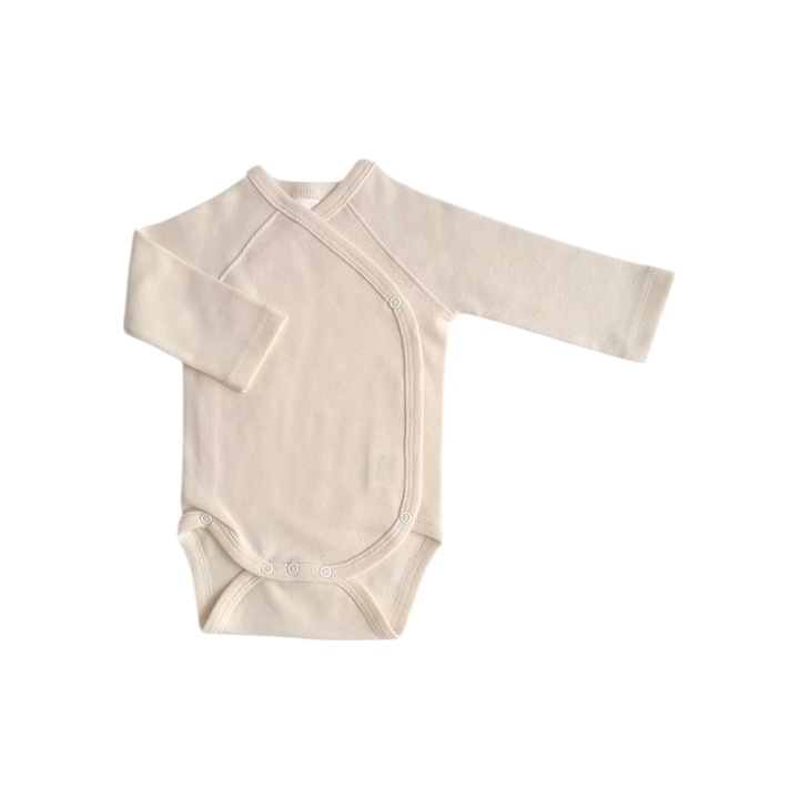 Kimono body 0-3 hónapos korig, hosszú ujjú, bordázott pamutból, elefántcsont színben, Tesoro Bebe