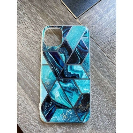Husa protectie compatibila cu Samsung Galaxy A20E Soft IMD TPU Marble Geometric Albastru
