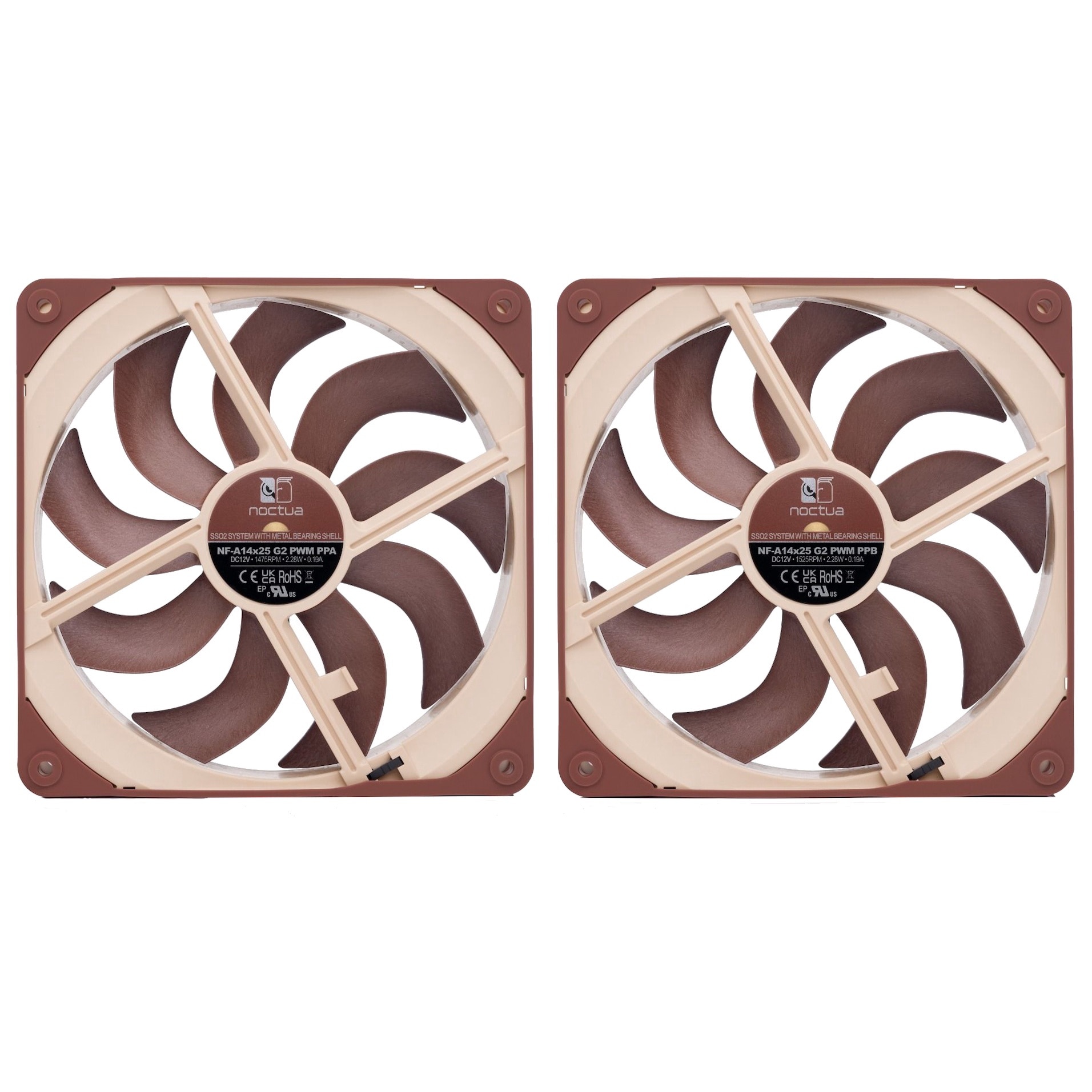 Kit 2 ventilatoare Noctua NF-A14x25 G2 PWM Sx2-PP, bej, cadru