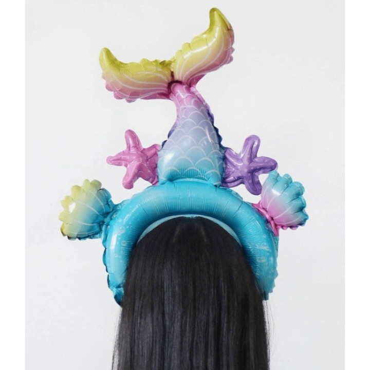 Original - Balon din Folie Metalizata, Southern Sky, Tip Coronita, Model Sirena, Ambalaj Individual, Pai Inclus, Umflare cu Aer sau Heliu, 43 x 50 cm, Multicolor - calitate superioara