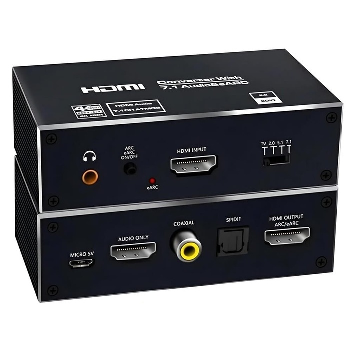Extractor convertor, HDMI 2.1, 7.1 Audio, eARC, 8K, 4K, 120Hz, negru