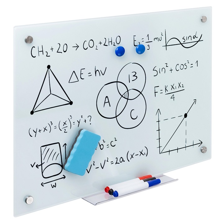 Tabla magnetica din sticla Spacetronik 60x90cm, set cu markere si stergator