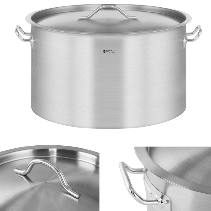 Oala din inox cu capac, Royal Catering, 32L, pentru toate tipurile de plite, 43x49x28cm
