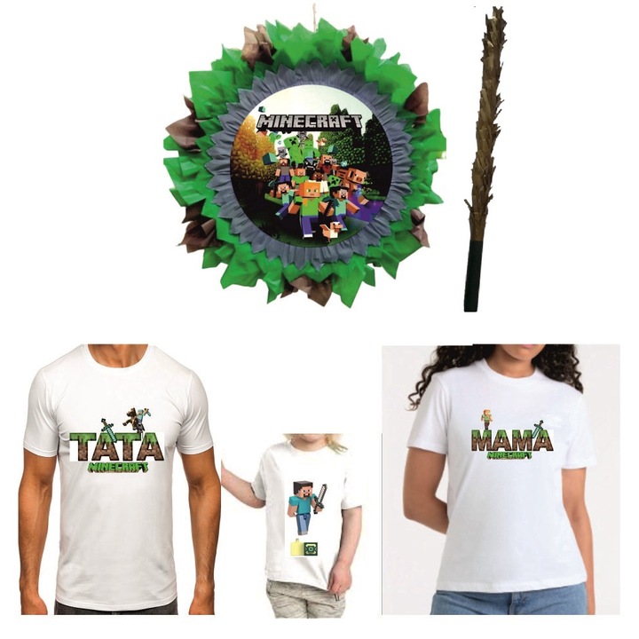 Set Petrecere memorabila Pinata Minecraft + Tricouri personalizate