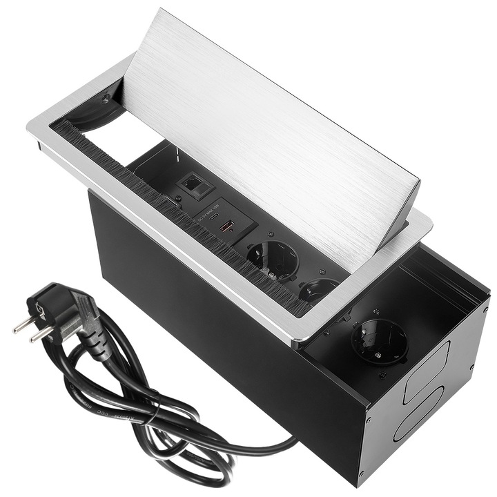 Prize mediaport Spacetronik, 3 Schuko, USB PD, HDMI, Ethernet, 1,2m, argintiu