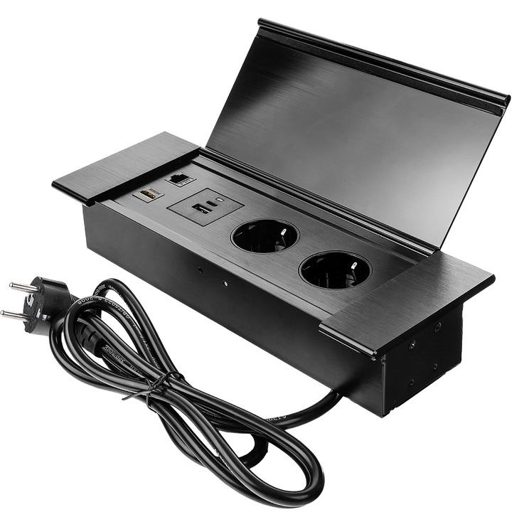 Prize mediaport Spacetronik, 2 gniazda Schuko, USB, HDMI, Ethernet, 1,5m, negru