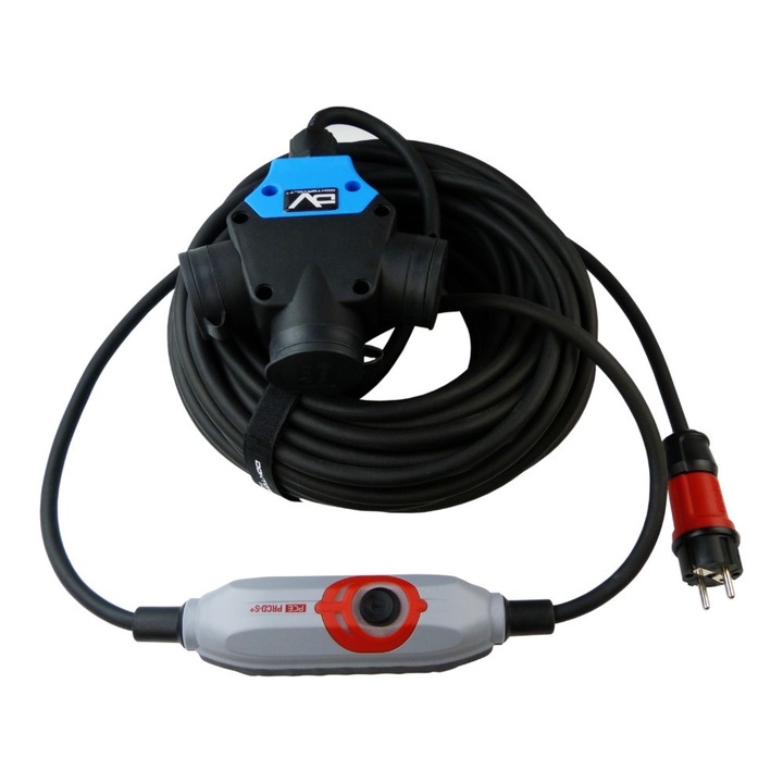 Prelungitor 25m, 3 prize, 16A, IP44, H07RN-F, cu siguranta automata, Doktorvolt