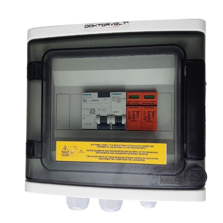 Tabla de distributie solara Doktorvolt, 8 module, protectie SIEMENS, IP65, 215x210x100mm, gri RAL 7035