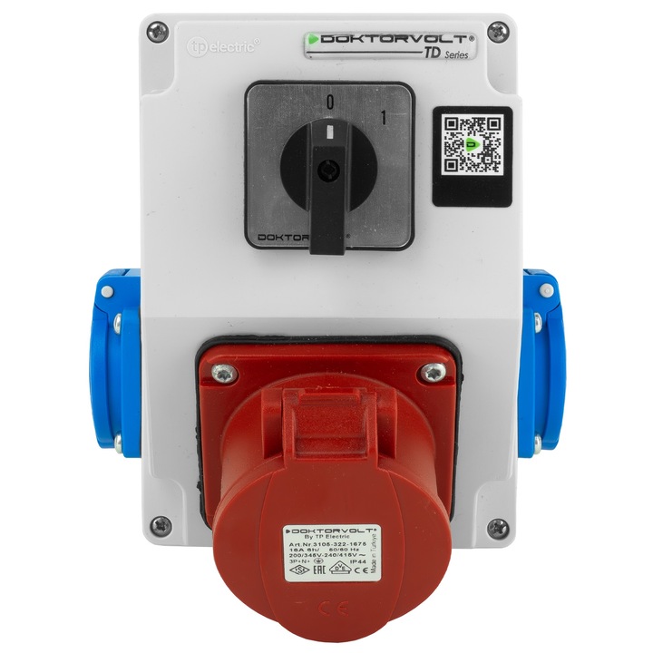 Placa de distributie pentru cladire 16A 2x230V erbetka IP44 cu comutator cama 0-1 priza Doktorvolt DV-5220-D