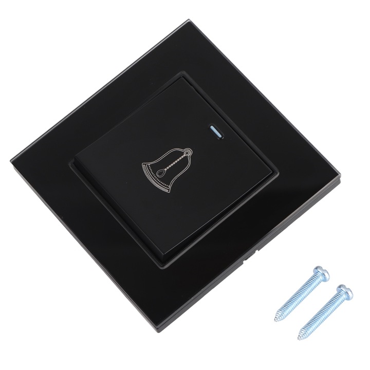 Csengőkapcsoló gombbal, Jormftte, edzett üveg, műanyag, 220~250V, 16A, 86x86mm