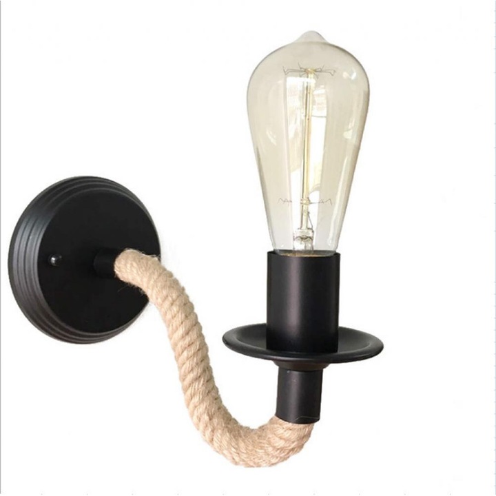 Стенна лампа с конопено въже индустриална ретро рустик, ресторант, коридор, кабинет, кафене, интернет кафе, персонализирана креативна стенна лампа