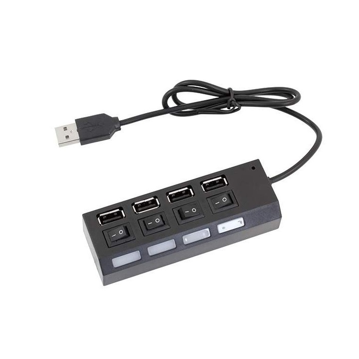 HUB USB cu 4 porturi USB 1.0, USB 1.1 si USB 2.0 cu LED si Intrerupatoare