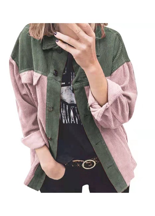 Дамска плътна риза, полиестер, розово/зелено