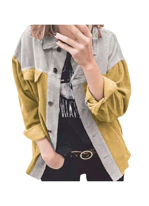 Дамска плътна риза, полиестер, жълто/сиво