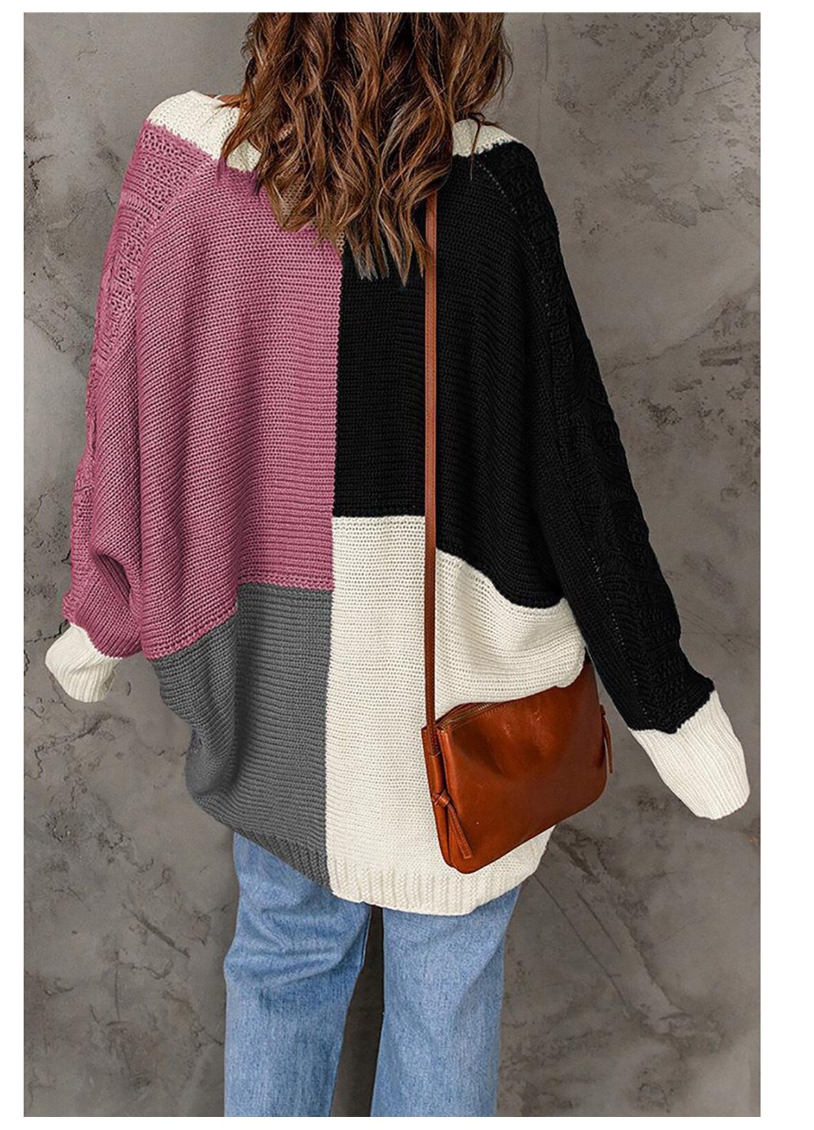 Cardigan pentru dama, design contrastant, tricot, multicolor, S