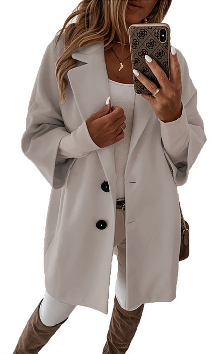 Női kabát, poliészter, háromnegyedes ujjú, világosszürke