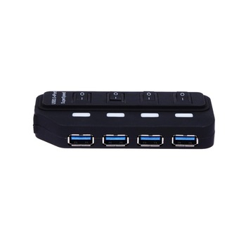 Hub usb cu 4 porturi 3.0 5Gb/S cu intrerupator cu led si cablu usb, negru Hub usb cu 4 porturi 3.0 5Gb/S cu intrerupator cu led si cablu usb, negru