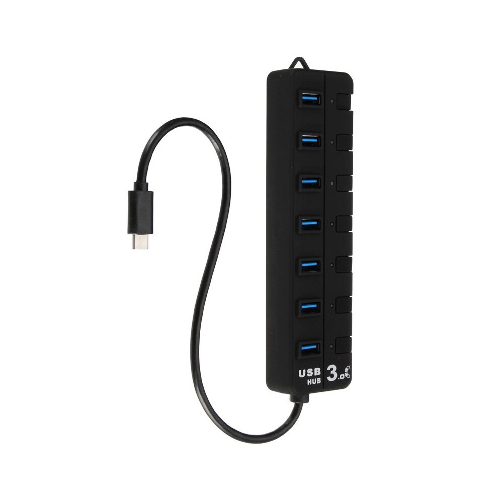 Hub usb Type-c cu 7 porturi USB 3.0 intrerupator cu led high speed, negru