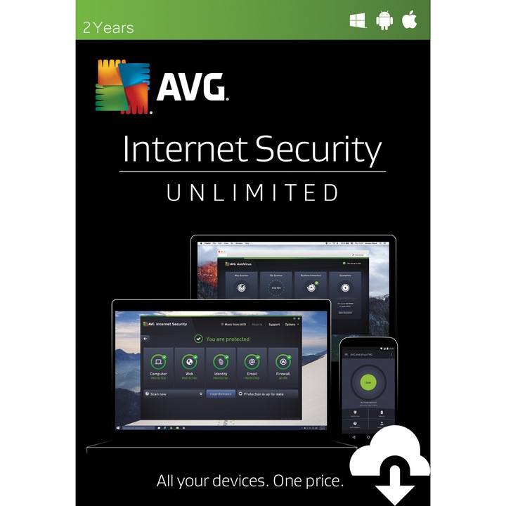 AVG Internet Security 2017.2 години, неограничено устройство за електронна лицензия