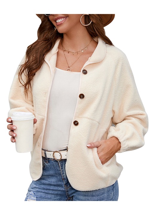 Női kabát, poliészter, gombos, világos sárgabarack narancs